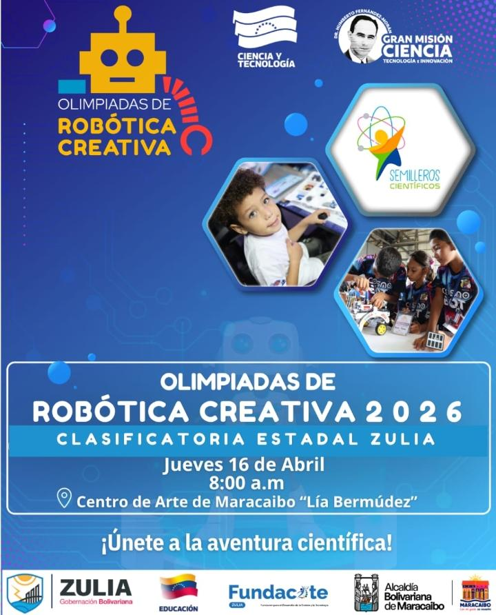 ColinaMaili's tweet photo. 📢📢 ¡Atención Maracaibo!

Llega la Clasificatoria Estadal Zulia de las Olimpiadas de Robótica Creativa 2026. Ven a presenciar el ingenio y la tecnología de nuestra juventud.

¿Cuándo? Jueves 16 de abril.
¿Hora? 8:00 a.m. 🏛️ 
¿Dónde? CAM Lía Bermúdez. https://t.co/FllyvVVb6k