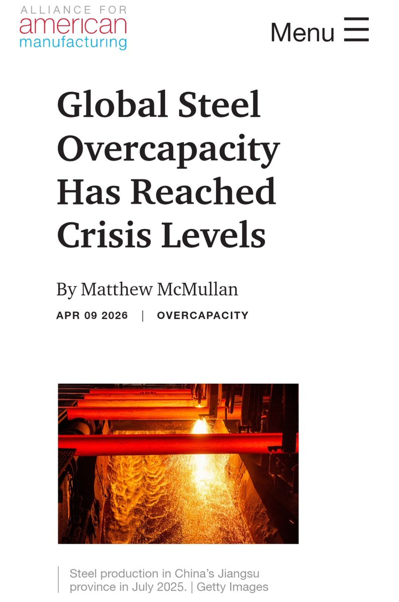 KeepitMadeinUSA's tweet image. Global steel overcapacity isn’t just growing, it’s at crisis levels.

Excess capacity could hit 721M tons by 2027, distorting markets and undercutting U.S. manufacturers.

Why it matters 👇
americanmanufacturing.org/blog/global-st…

#Manufacturing #TradePolicy #Steel