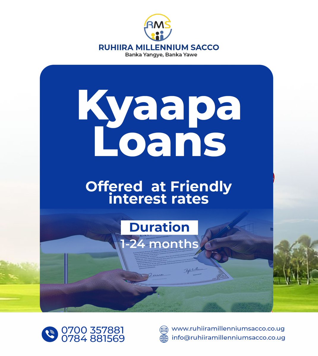 Land ownership is one of the safest investments you can make, With Our affordable Kyaapa Loans  you  can now enjoy full legal ownership of your Land irrespective  of the Size.
Vist any of  <a href="/ruhiiramsacco/">Ruhiira Millennium Sacco</a> Branches today 🤜