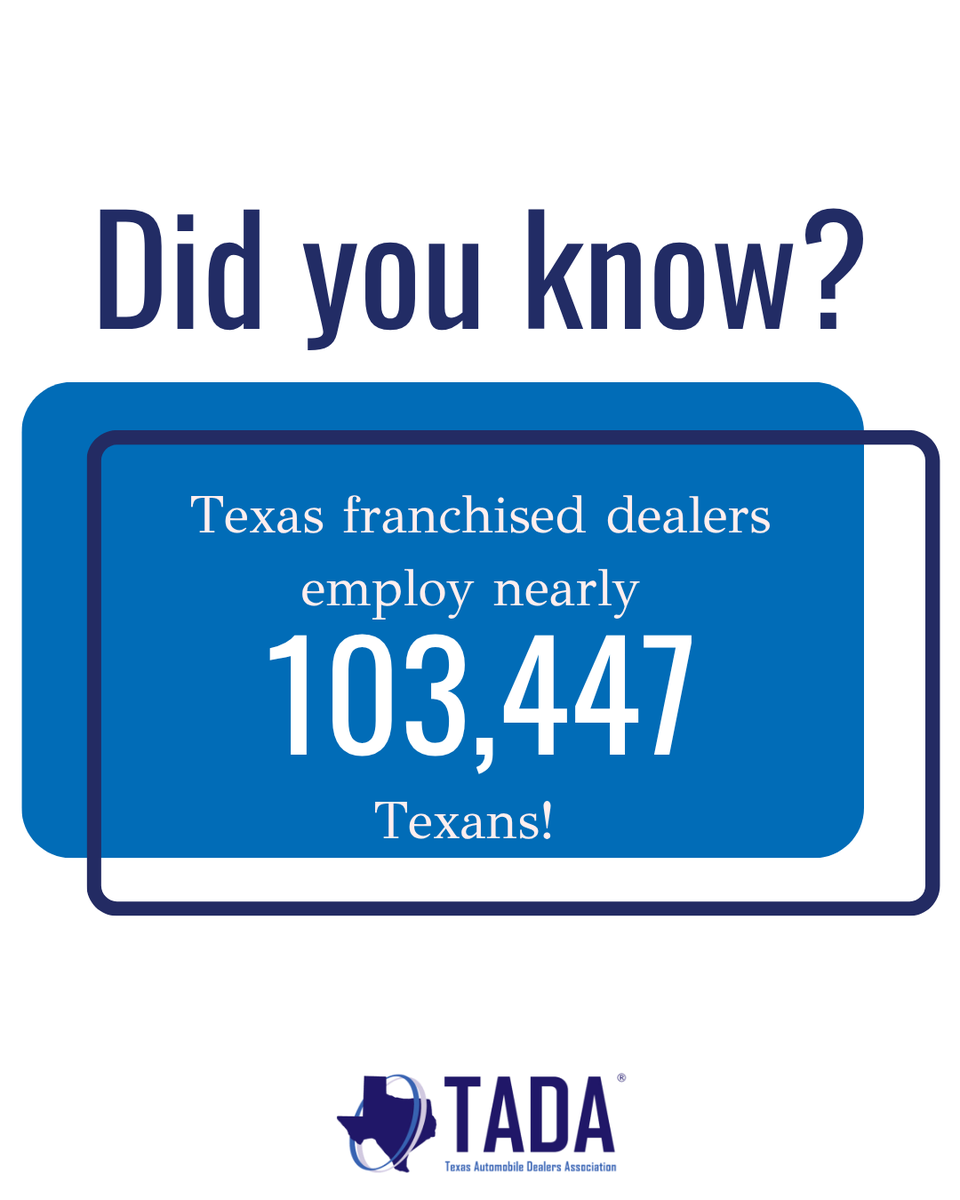 autodealerstx's tweet photo. Texas franchised dealers employ 103,447 Texans. https://t.co/94X3UJTr9t