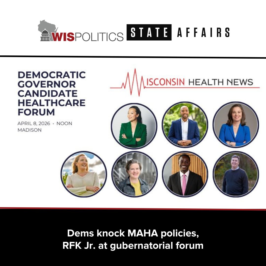 WisPolitics's tweet image. During the @WiHealthNews event, candidates fielded various #health-related questions such as #healthinsurance 💰 costs, support of a #BadgerCare public option and #MAHA initiatives, such as barring #foodstamps from being used to buy junk food. 
 pro.stateaffairs.com/wi/news/dems-k…