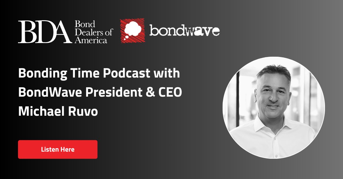 BondWaveLLC's tweet photo. In the latest episode of the Bonding Time podcast, BondWave President &amp; CEO Michael Ruvo sits down with @BondDealersDC CEO Mike Nicholas to discuss how data, analytics and AI are reshaping the bond markets.

🎧 Listen to the full episode here: https://t.co/wbU97cB3jG #FixedIncome https://t.co/JjY9J6zd1p