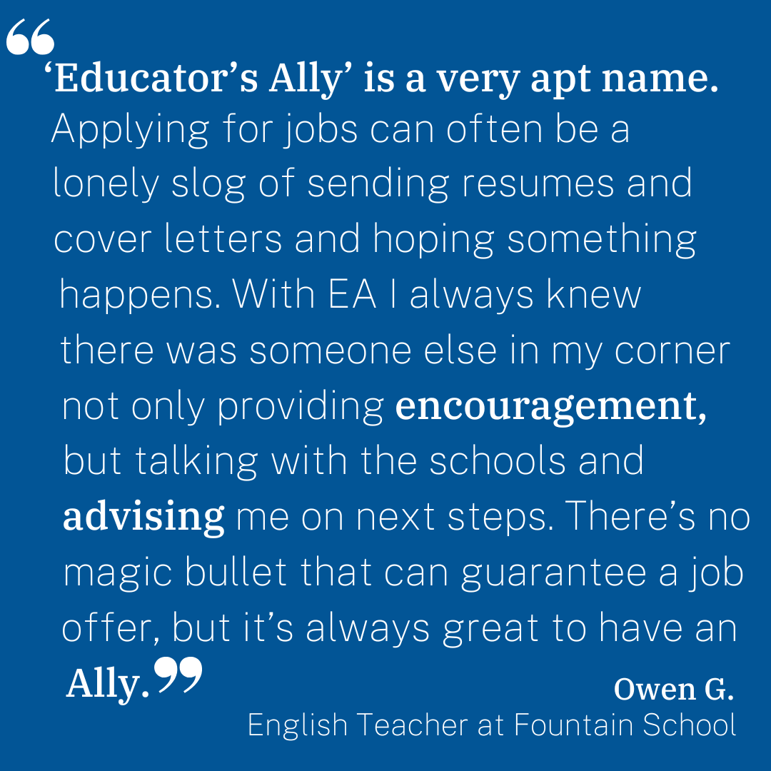 EducatorsAlly's tweet photo. At Educator’s Ally, our Placement Managers partner with you throughout your job search, offering guidance, support, and advocacy every step of the way. #educatorsally #indyschools #privateschools #boardingschools #dayschools #education #jobsearch #jobsearching #teachers https://t.co/D2Tro2gzde