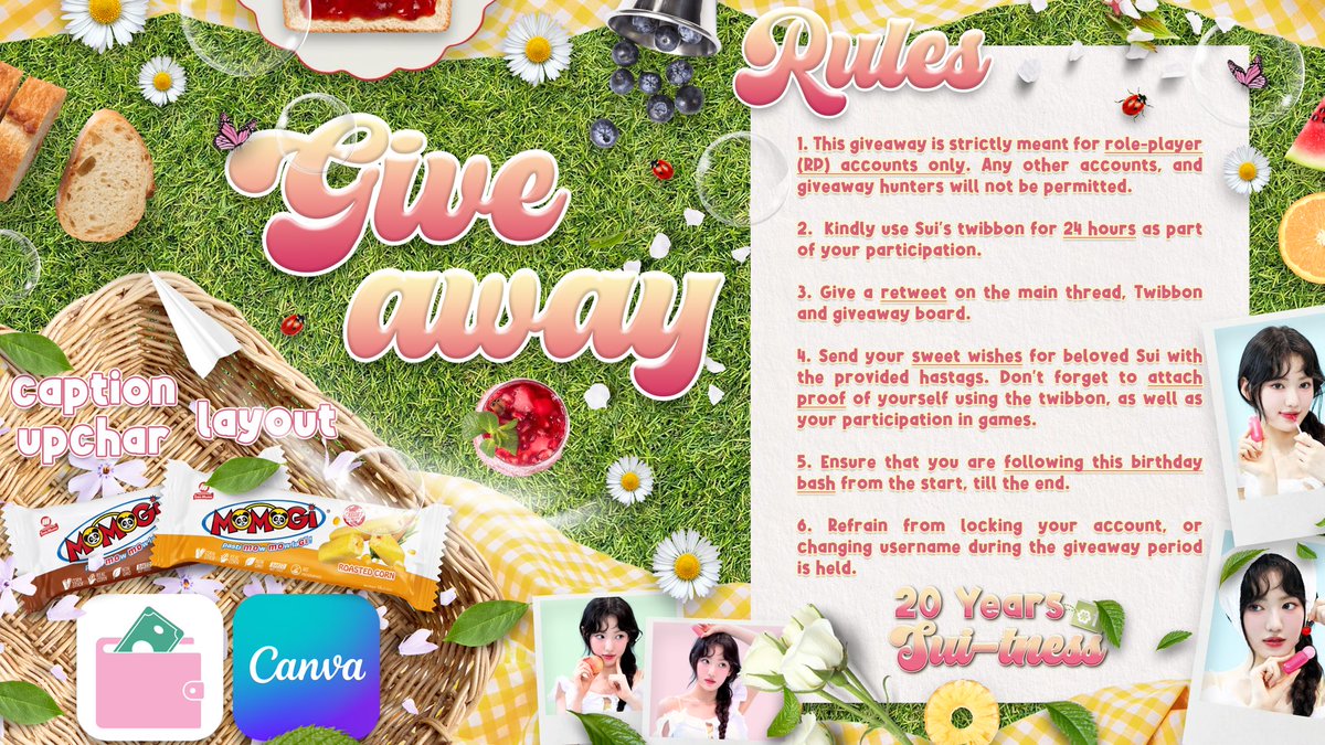 ᅠ
❀ A blanket of laughter spreads beneath the sun as 𝗦𝘂𝗶 prepares a 𝗹𝗶𝘁𝘁𝗹𝗲 𝘀𝘂𝗿𝗽𝗿𝗶𝘀𝗲 for this birthday picnic. Sweet treats and tiny joys await. Follow the steps gently, come join this picnic of memories with us! 🍰
ᅠ