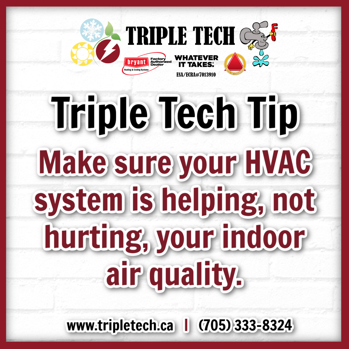 Spring means more allergens in the air.

Make sure your HVAC system is helping, not hurting, your indoor air quality.

Ask us about filtration and air quality solutions.

📞 705-333-8324 | tripletech.ca

#CleanAir #TripleTechTips #HealthyHome