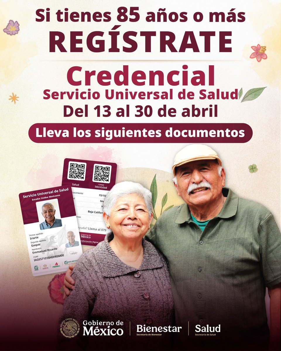 A_MontielR's tweet photo. ❤️ Documentos, registro Credencial del Servicio Universal de Salud. ❤️

Si tienes 85 años o más, acude al #MóduloBienestar con tu documentación 

Consulta en: https://t.co/08BzTAIwgX 

@Claudiashein
#HumanismoMexicano
#PrimeroLosPobres https://t.co/uKdjvnk3TM