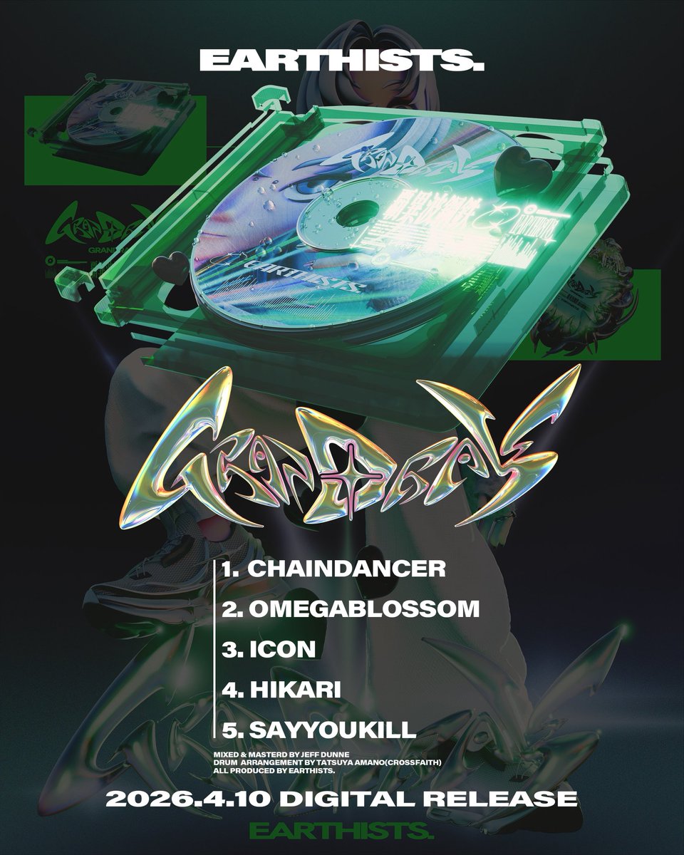 ⛓️🖤CREDIT🖤⛓️

Mixed &amp; Mastered by Jeff Dunne
Track.1-3 Drum arrangement by Tatsuya Amano(Crossfaith)
Design by loiii

#earthists #grandray