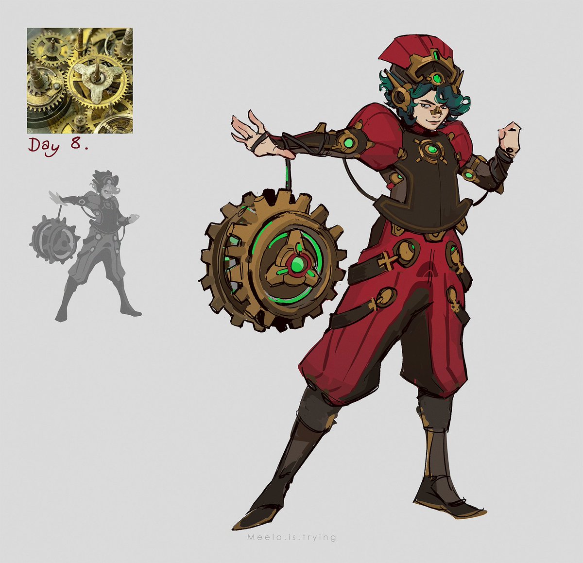 MeeloIsTrying's tweet image. Day 7 &amp;amp; 8 of the conceptcore april challenge! 🐡⚙️#characterdesign