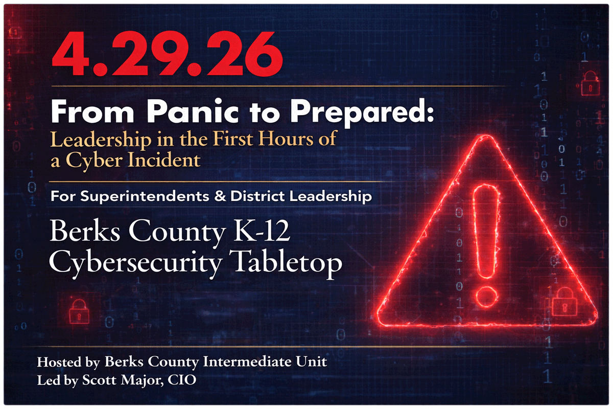 xtelcom's tweet photo. It’s 8:45 AM

Systems are down.
Parents are calling.
Media is asking questions.

Now what?

On April 29, Berks IU is hosting a leadership-focused cybersecurity tabletop, led by Scott Major, with FBI participation.
@xtelcom worked with Berks IU to design and coordinate the event https://t.co/Elp0AwZVLi