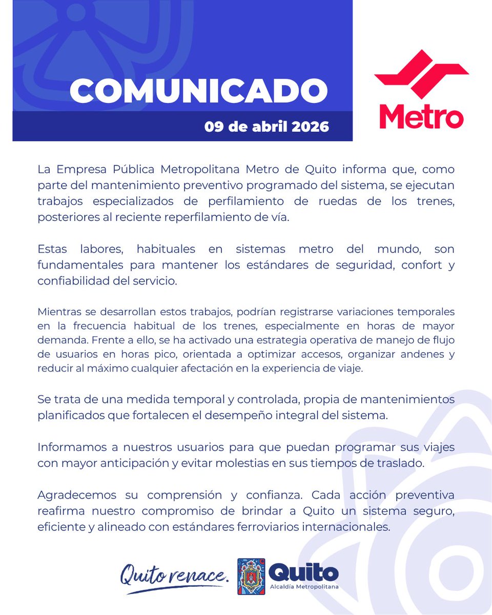 Metro de Quito tweet media
