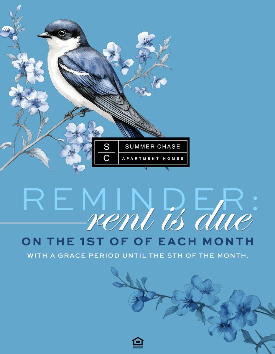 SummerChaseMS's tweet photo. Keeping our community comfortable and pest-free is a top priority! 🚫🪳 Buildings B1-B40: mark your calendars for our scheduled pest control services on Wednesday, April 15.

As a reminder, rent is due on the 1st of each month with a grace period until the 5th. https://t.co/wndHWfeQIK