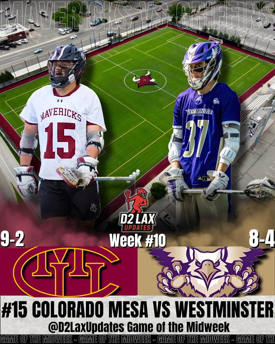 D2LaxUpdates's tweet photo. Here is our Game of the Midweek!

Our Game of the Midweek features #15 Colorado Mesa versus Westminster on Thursday April 9th at 9 EST.

#coloradomesa #westminster https://t.co/HEhdcL5uiQ