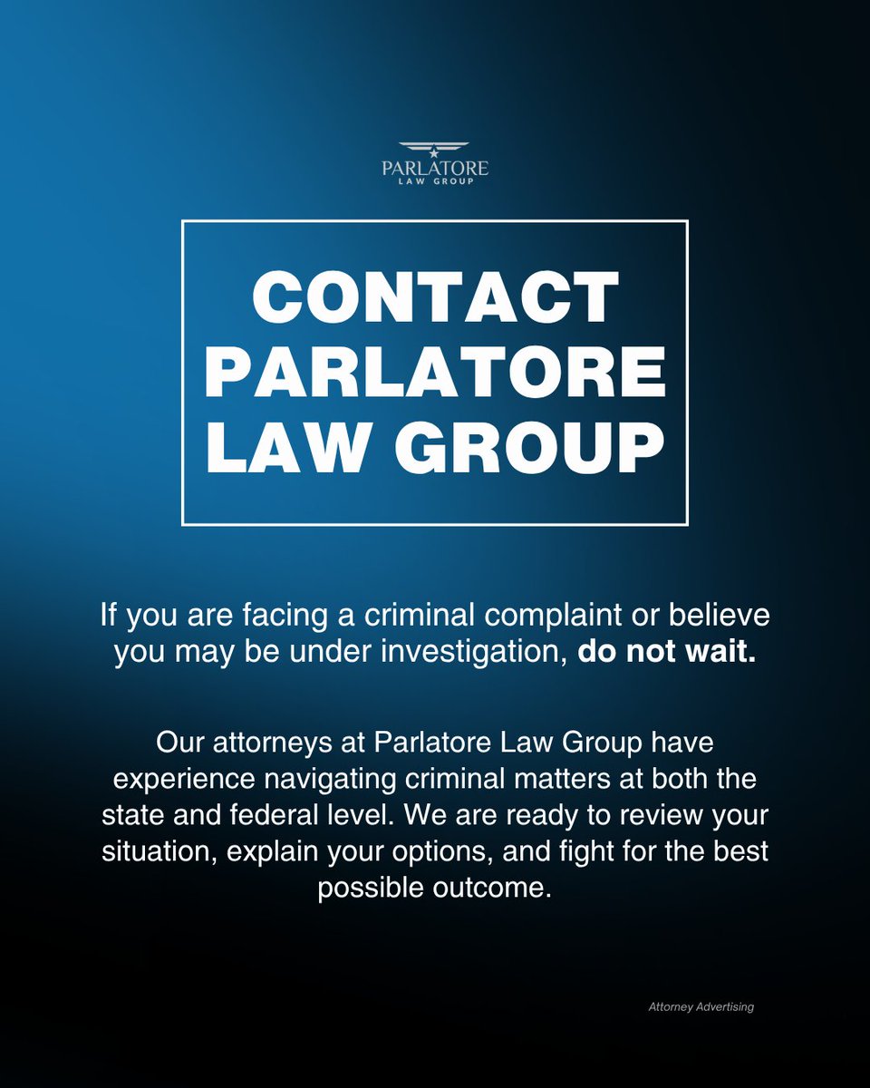 ParlatoreLaw's tweet image. Received a criminal complaint? 🚨 It’s not a finding of guilt—but it does start the case and trigger key rights.
👉 Swipe to learn more.

At Parlatore Law Group, we defend high-stakes criminal matters from the outset. Contact us today. ➡ parlatorelawgroup.com/get-started/ #CriminalDefense