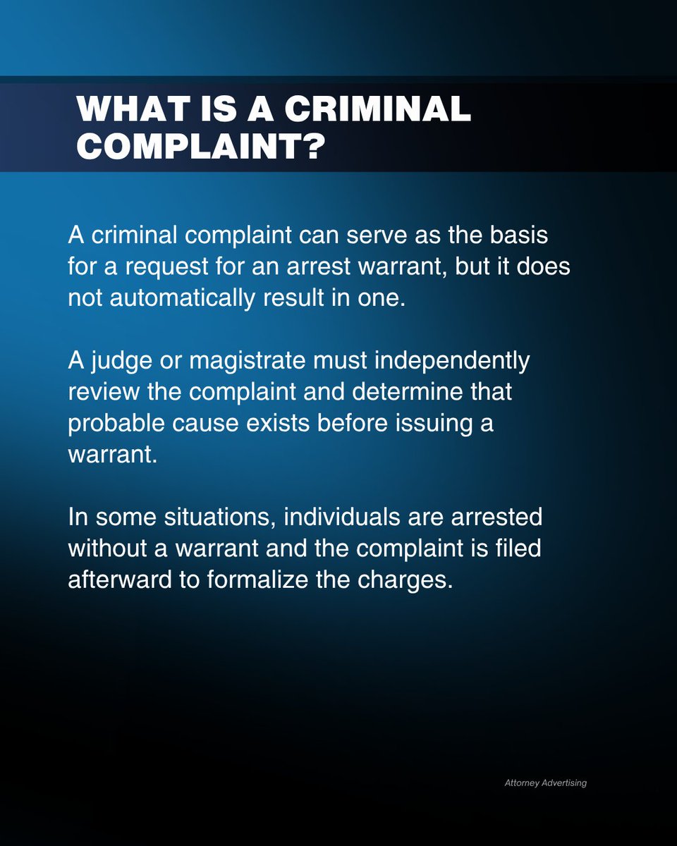 ParlatoreLaw's tweet image. Received a criminal complaint? 🚨 It’s not a finding of guilt—but it does start the case and trigger key rights.
👉 Swipe to learn more.

At Parlatore Law Group, we defend high-stakes criminal matters from the outset. Contact us today. ➡ parlatorelawgroup.com/get-started/ #CriminalDefense