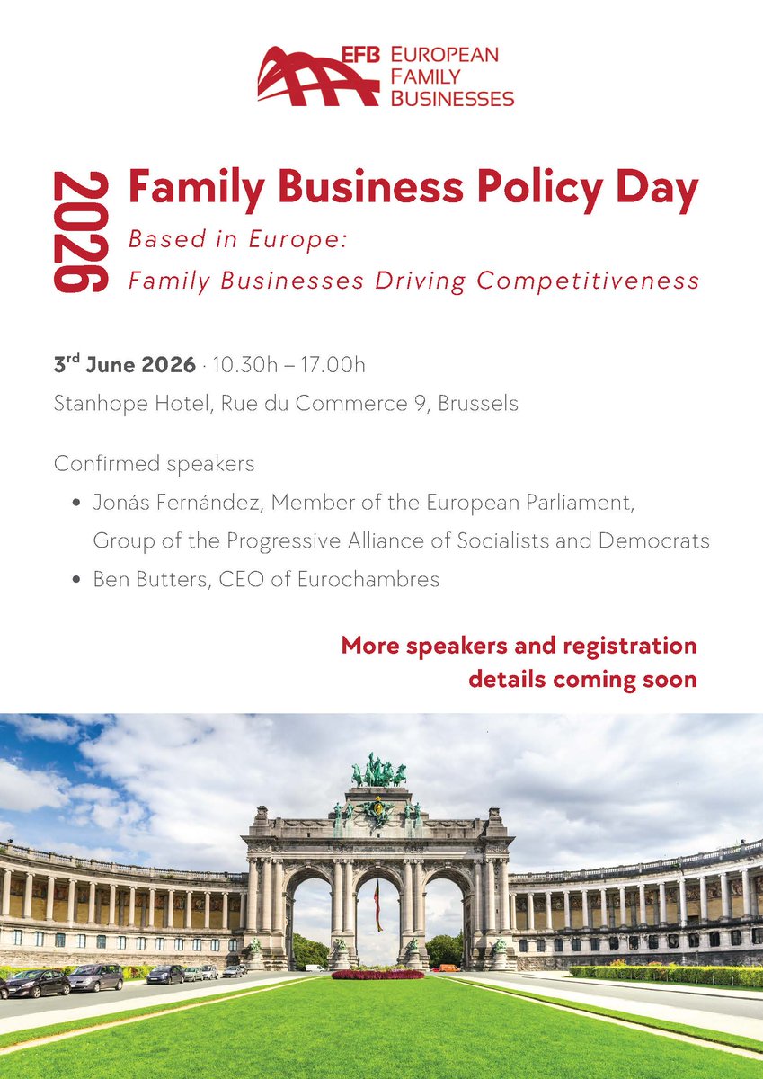 EuropeanFBs's tweet photo. We are pleased to announce that MEP @jonasfernandez   and Ben Butters CEO of Eurochambres are among the confirmed speakers for EFB’s Family Business Policy Day!

We look forward to their insights.

#familybusinesses https://t.co/FGWF4CXRFo