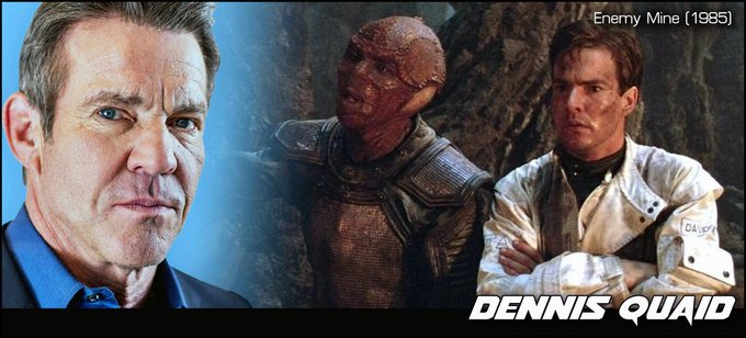 ELeeZimmerman's tweet photo. It's Dennis Quaid's birthday! https://t.co/XN4VlF14yC
#SciFi #Syfy #Fantasy #Actor #EnemyMine #Innerspace #Dreamscape #TheDayAfterTomorrow #Frequency #Pandorum #Legion #Dragonheart #GIJoeTheRiseOfCobra   

!!! Please Retweet !!! 

Enemy Mine was a 1985 SciFi release from Twentieth Century Fox that featured Dennis Quaid as an Earth soldier who crashlands on an alien world where he has to become fast friends with his greatest enemy in order to guarantee his survival.  Just the summer before, Quaid made a name for himself with genre fans by playing 'Alex Gardner' in the passable Dreamscape.  In 1987, Quaid again made waves when he played 'Lt. Tuck Pendleton' in the Steven Spielberg-produced Joe Dante-directed Innerspace.  He returned to SciFi and Fantasy again in 2000 with a big role aboard the popular Frequency.  And, in 2004, he saw a weather-related Apocalypse in Roland Emmerich's The Day After Tomorrow.  Quaid was born on this day in 1954. 

​[Source: https://t.co/GfYgvYEVsZ]

For the record:
Despite being a relatively big player in genre circles for some time, Quaid's contributions have largely gone unsung.  In 2001, he did receive a Saturn Award nomination in the category of 'Best Supporting Actor' for his work in Frequency, but that's really about it.