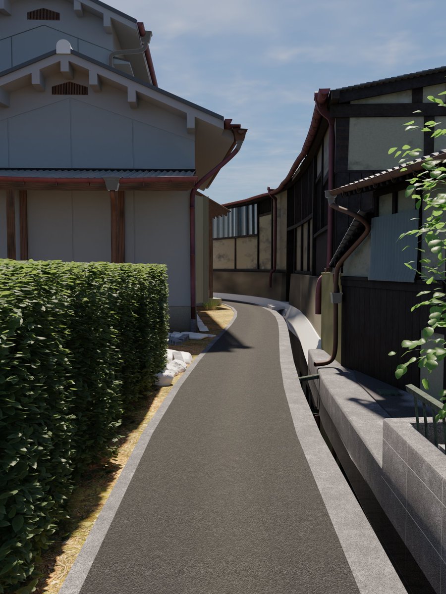 Blender_uncle's tweet photo. 作品88.9： 路地（続き） 
WIP
まだまだマテリアル調整中です。いろいろモデリングし忘れていたところなど見つけたので、またあとで修正しよう。   
#Blender, #b3d, #路地, #Alleyway https://t.co/qAs9RjbTQ8