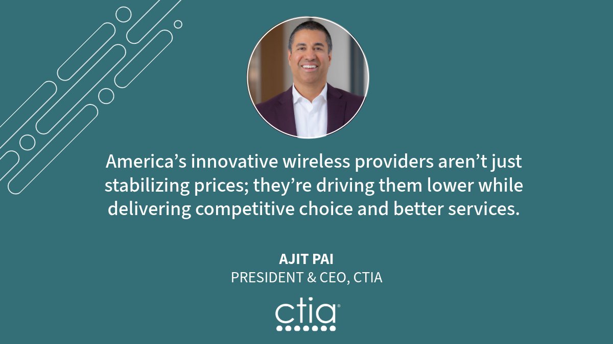 CTIA's tweet photo. In new op-ed, @AjitPai, President and CEO, shares why “wireless stands out in today’s economy for a simple reason.” More in @dcexaminer: https://t.co/YHHzvjeY2E. https://t.co/Xe8Z7zqYMq
