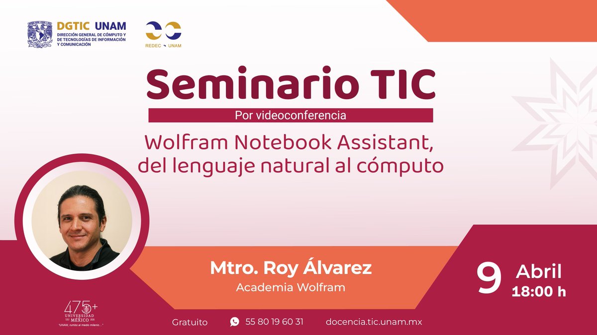 UNAMdigital's tweet photo. ¡#HOY tenemos #SeminarioTIC a las 18:00 horas! 🥳

Conoceremos una herramienta que permite a estudiantes, docentes e investigadores generar código, análisis, visualizaciones y explicaciones a partir del lenguaje natural.

Estás a tiempo de regístrate 👉 https://t.co/Kf5XVXRZUL https://t.co/uOJWTVHjJz