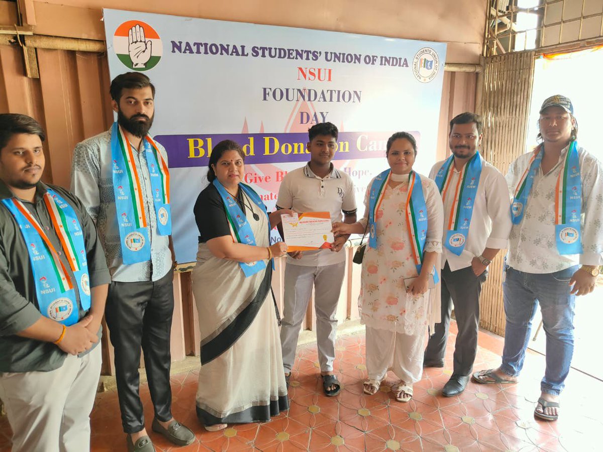 INCBhavna's tweet image. Honoured to attend the NSUI Foundation Day blood donation drive organised by District President Shekhar Singh at KHMW College, Oshiwara.

A powerful initiative reflecting commitment, compassion, and the spirit of service towards society. 

#NSUI #BloodDonation #Service