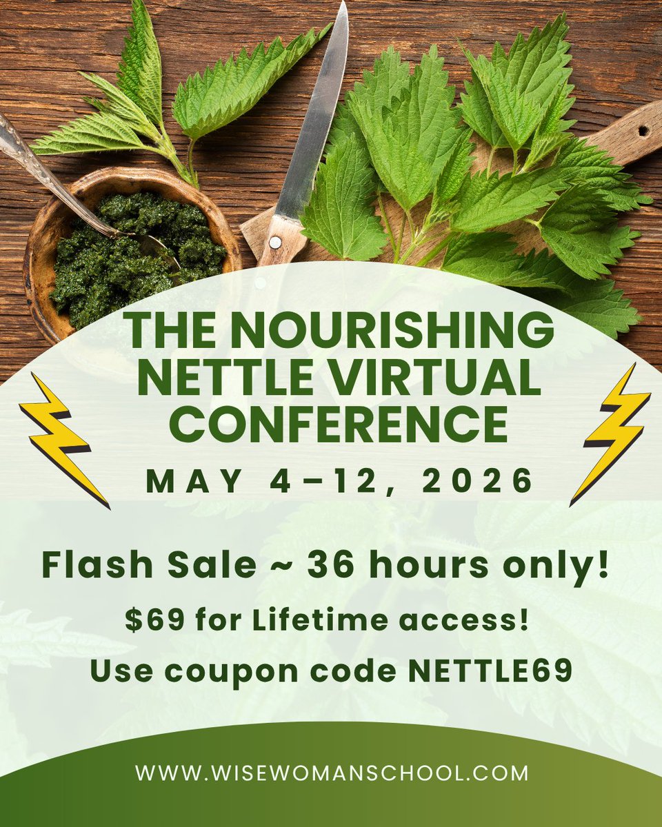 susunweed's tweet photo. 🍃 Flash Sale! 🍃

🌿 Join us for The Nourishing Nettle Virtual Conference: May 4–12, 2026!
Sale Price 36 hours only!  
$69 for Lifetime access! 

Use coupon code NETTLE69

Sale ends April 10th - 8:00 pm EDT

👉 Register Now:  
https://t.co/rUNIAIj7LY

.
#NettleConference https://t.co/mhfS7QoIx0