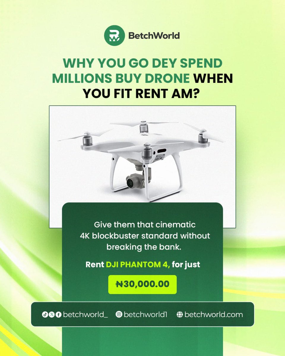 Betchworld_'s tweet photo. Smart creators don’t buy stress , they rent results. 🎥✨
Get that cinematic edge with BetchWorld without dropping millions.
₦30K. Zero pressure. Maximum quality. 🚁🔥
Visit https://t.co/AVHEBGy2ku today! https://t.co/iqDo13BxSK