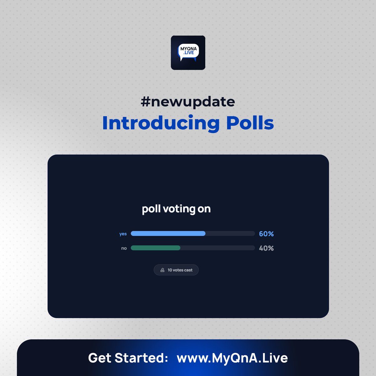 MyQnALive's tweet photo. We’re excited to announce that Polls have officially arrived on https://t.co/HFtW5nQlEb! Now you can gather opinions, settle debates, and engage with your community like never before.

Check it out now:
👉 https://t.co/BsvAQpOt0q

#newupdate #MyQnA #Polls https://t.co/sZxeYOoqoJ