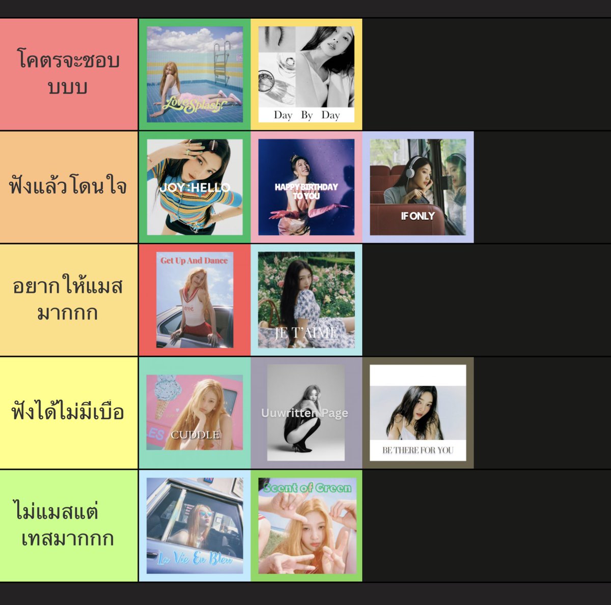 ohjoyth's tweet image. ลัฟวี่มาจัดอันดับ 💚 Joy solo tier list กันค่าาาาา  

🔗 tiermaker.com/create/-joy-so…

#JOY #tierlist