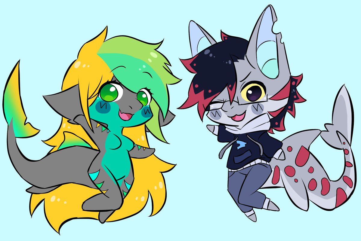 RazeTheShark's tweet image. More shark stuff since sharks are blowing up of course :)
Raze and @P0L4RD0G  and also with another friend.
#shark #sharks #furry #sharkfurrys