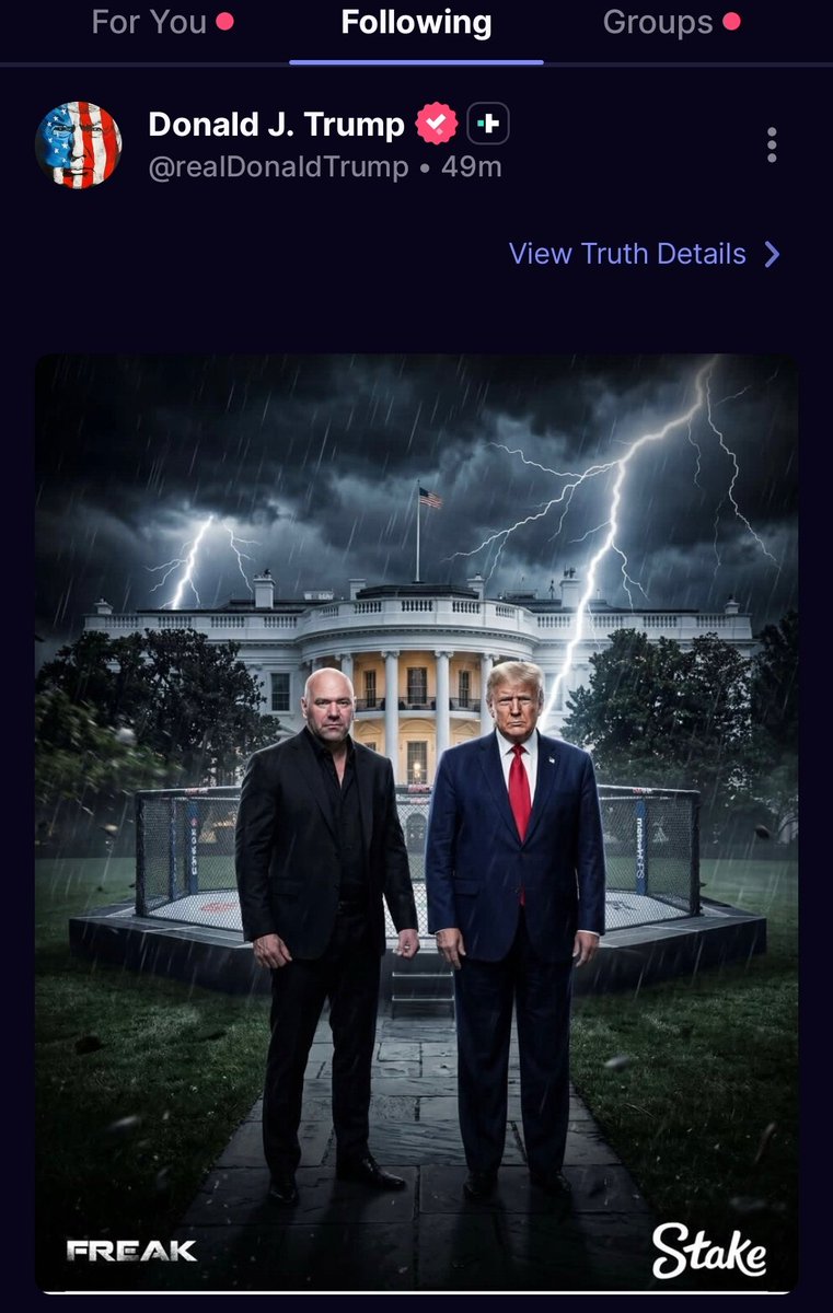 Mythovexa's tweet photo. President of America promoting betting app in his Truth Social post! https://t.co/3iaX8GqOnX
