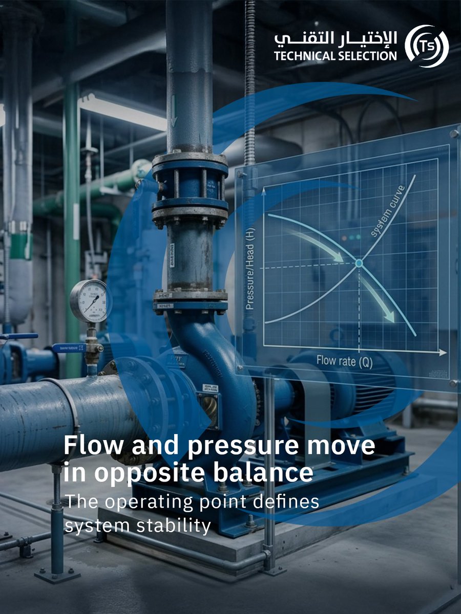 TSCWP's tweet photo. Increasing flow often reduces pressure, and higher pressure restricts flow. Understanding this balance prevents overload and inefficiency.  
في أنظمة الضخ، زيادة التدفق تقلل الضغط والعكس، وفهم ذلك يمنع الأعطال.  
https://t.co/NvRd3izc0m  

#TSC #PumpDesign https://t.co/ieDq5WZ0kg