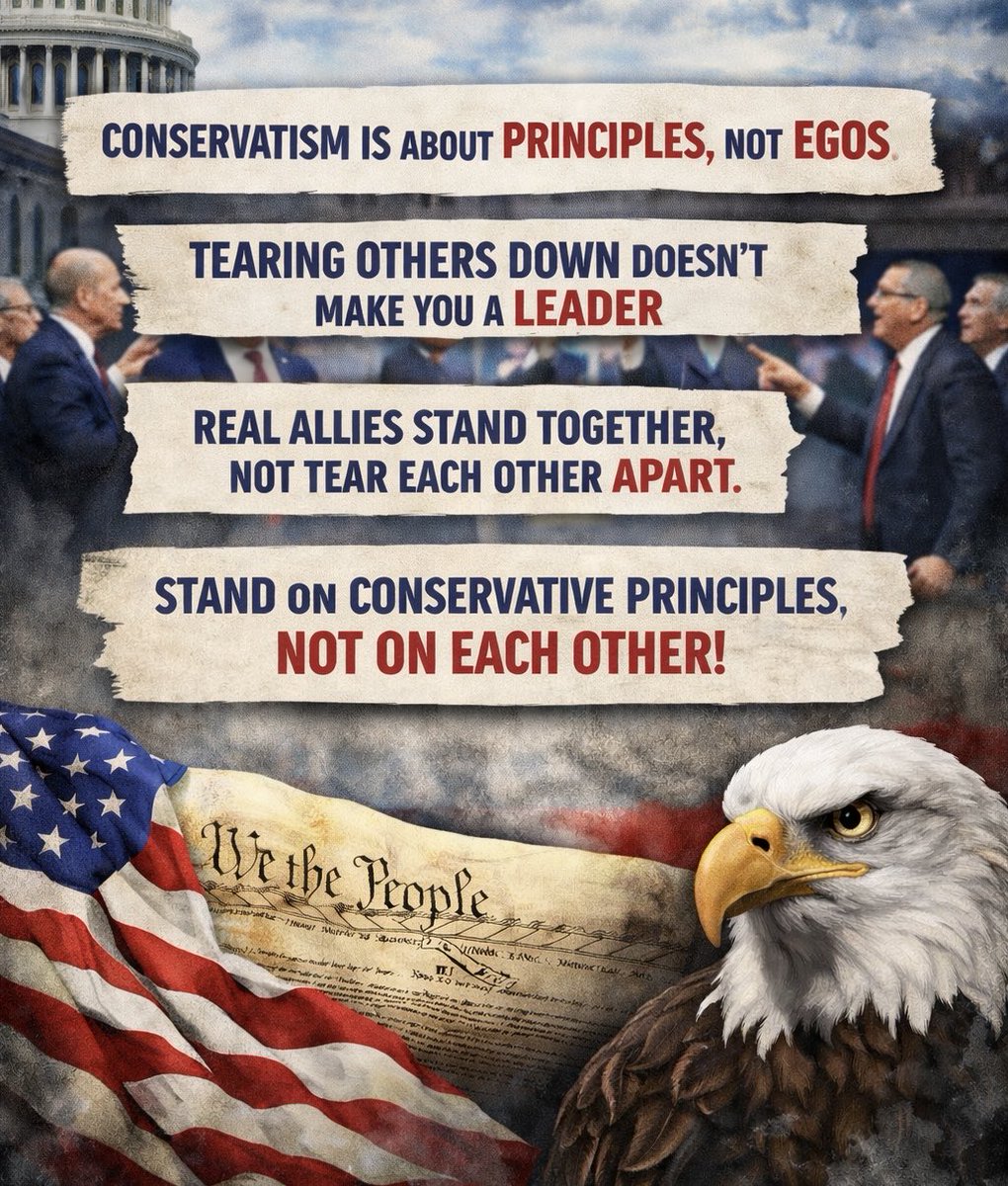 MidnightRideTV's tweet photo. We do not need more people claiming to be the only conservative. We need more people willing to stand together on conservative principles, without tearing each other down to get ahead. Stay grounded. Stay genuine. And do not trade your integrity for influence or a title. https://t.co/YD6ZZega5R