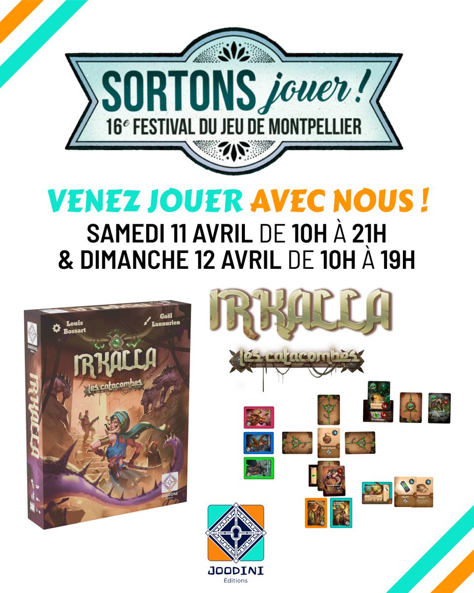 JOODINI_Edition's tweet photo. Ce week-end, on vous donne rendez-vous au festival du jeu de Montpellier !
Venez découvrir Irkalla : les catacombes et plonger avec nous dans ses profondeurs…
- Samedi 11 avril (10h–21h)
- Dimanche 12 avril (10h–19h)
Passez nous voir et partager un moment fun autour de la table https://t.co/yo47k0qBdb