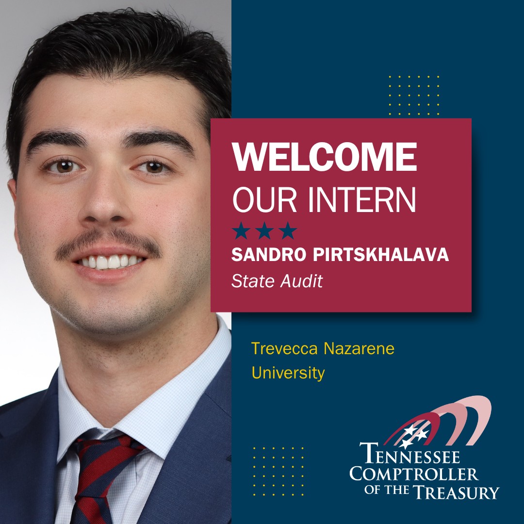 TNCOT's tweet photo. We are pleased to welcome Sandro Pirtskhalava to our 2026 Internship Program! Sandro is joining our Division of State Audit with their Finance and Compliance team. Sandro is a student @Trevecca. Read more about Sandro on our Intern Spotlight page. https://t.co/X6Hgy0YwIr @pircxa_ https://t.co/n4tmAjAGIn