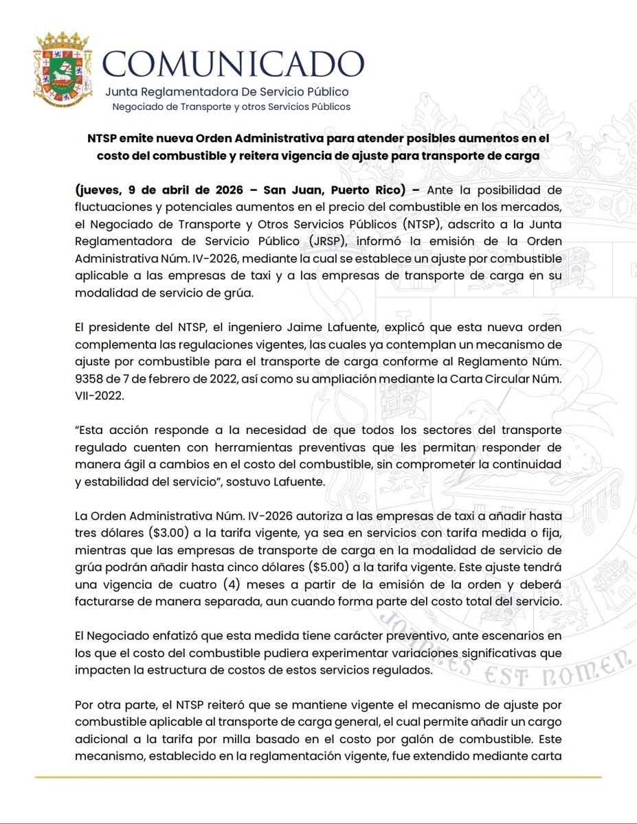 Junta Reglamentadora Servicio Público tweet media
