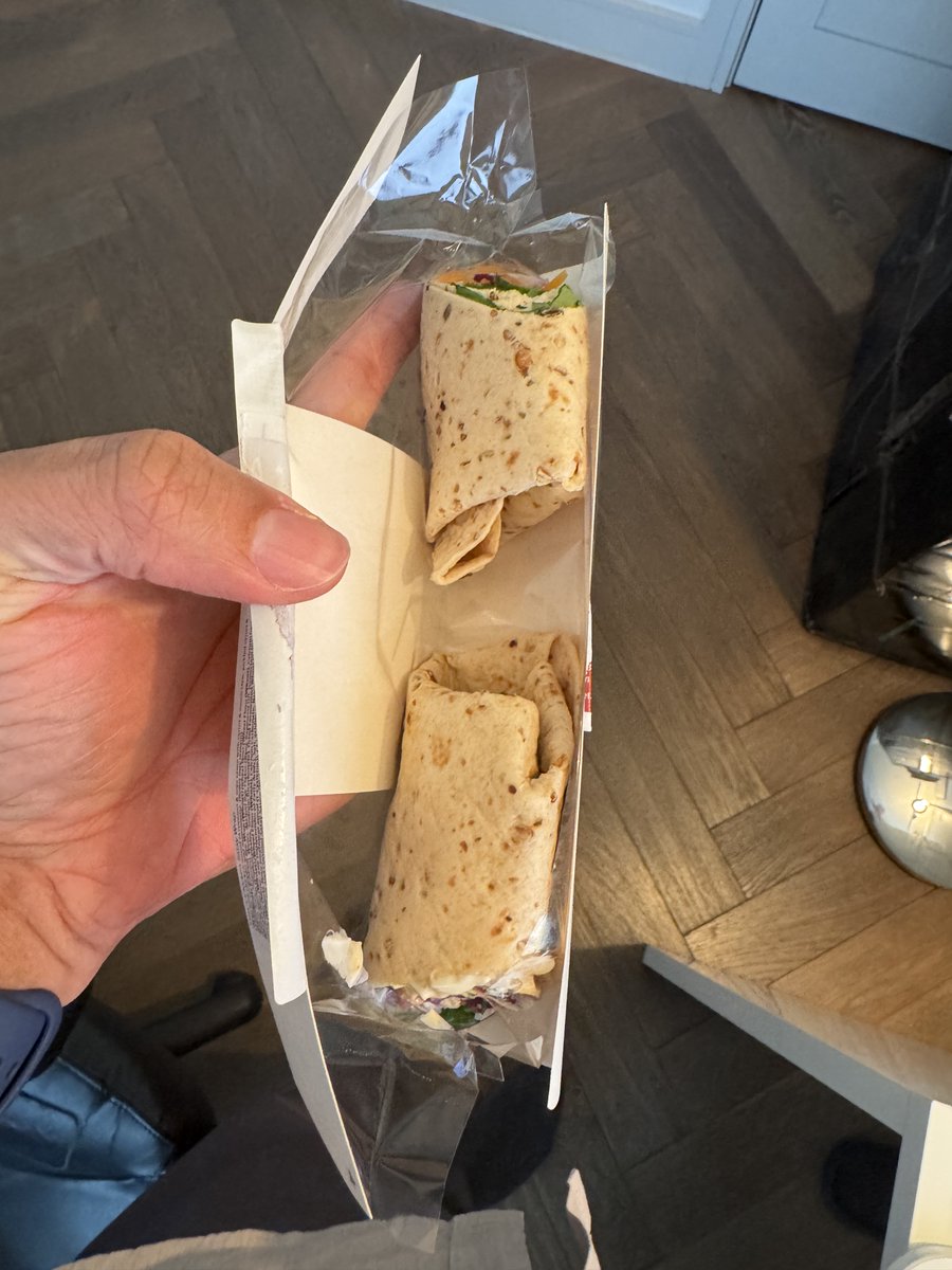 Bought a wrap from <a href="/Pret/">Pret</a> that looked full-size until I opened it. Turns out it’s two small pieces spaced out inside oversized packaging. Pretty disappointing — more packaging design than value!