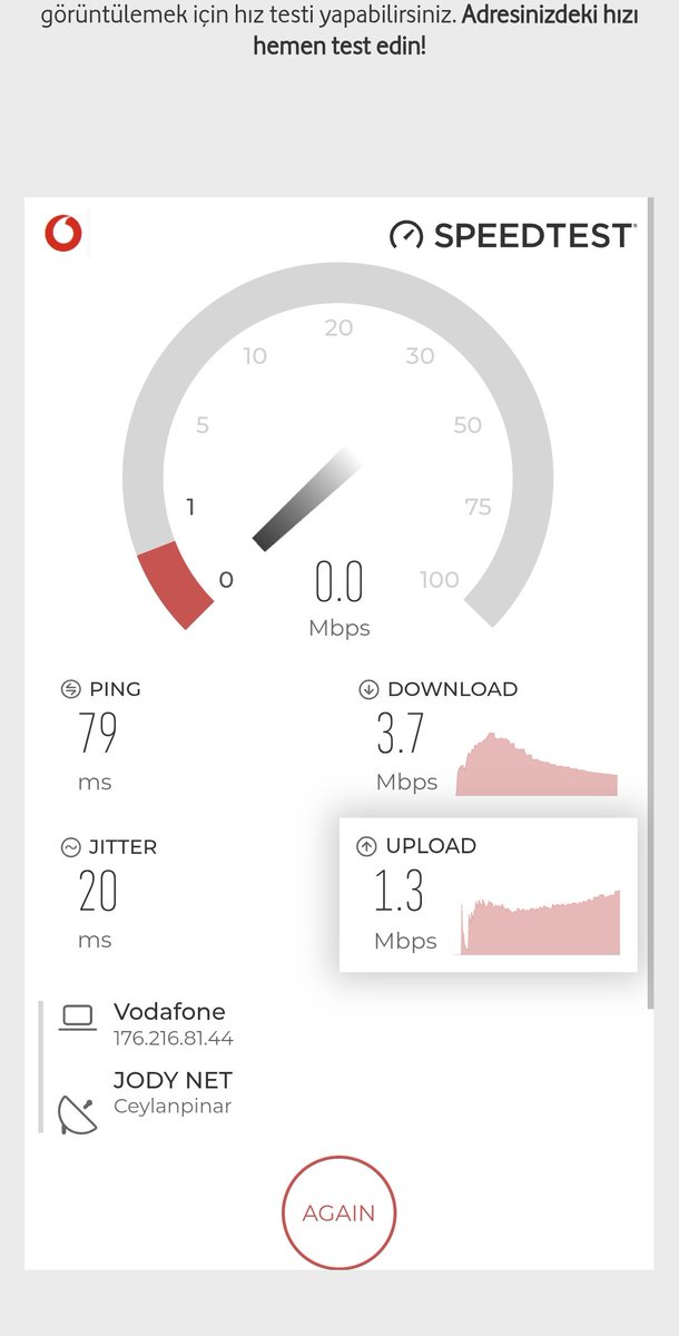 Yurdaland's tweet photo. @VodafoneDestek @VodafoneTR 
Hız testini bile yapabilecek internet hızı yok. Sözüm ona 5G... 4.5G de yavaştı belki hızlanır dedim ama bu daha kötü oldu. Zaten şehrin hiçbir yerinde çekmiyor.
#vodafone #5g https://t.co/2aMlbed1wc