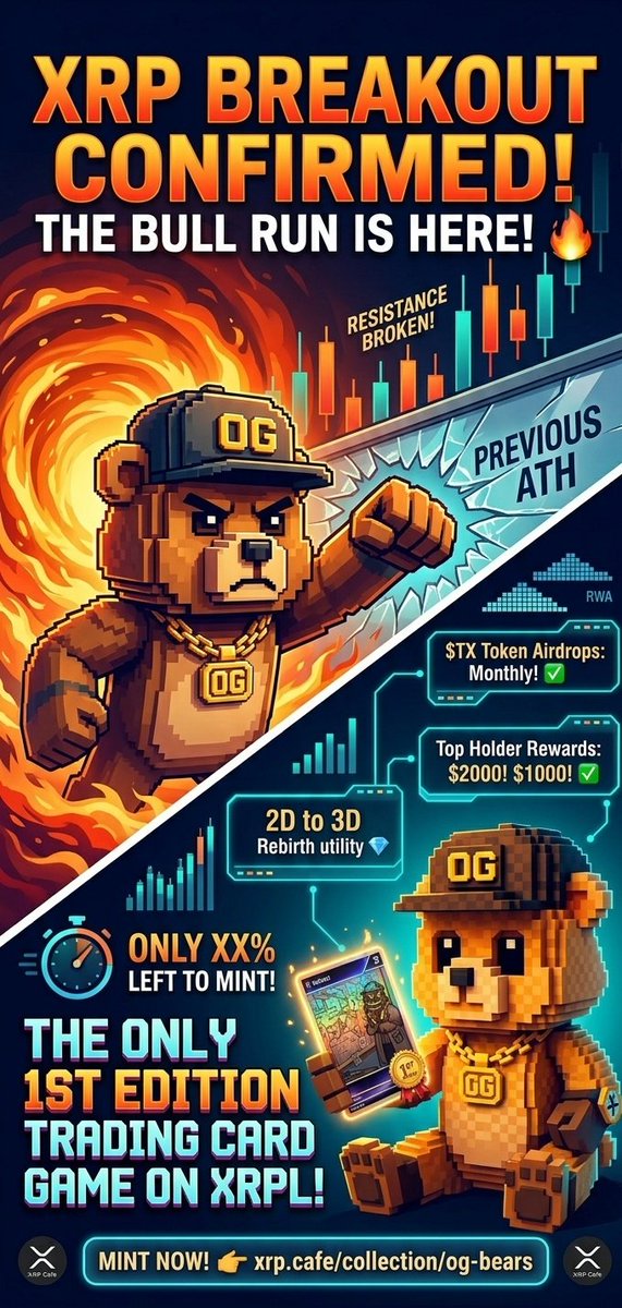 FuzzybearsPixel's tweet photo. $XRP breakout is LIVE, but the real alpha is #OGBears! 🐾🔥
​Whales are waking up &amp; moving to the only project with the 1st EVER Trading Card Game on #XRPL. 🃏💎
​✅ Monthly $TX Airdrops
✅ $2000/$1000 Holder Rewards
✅ 3D Pixel Utility
​Don't just hold, BUILD. Link  in comment. https://t.co/dHGnBqyVl7