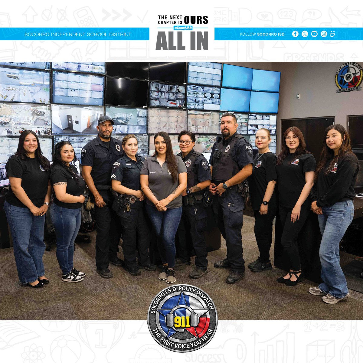SocorroISD's tweet image. It's National Public Safety Telecommunicators Week! 
#TeamSISD proudly recognizes our public safety telecommunicators who work behind the scenes to help protect what matters most—our students and schools. Your calm voices, quick decisions, and steady support play a critical role