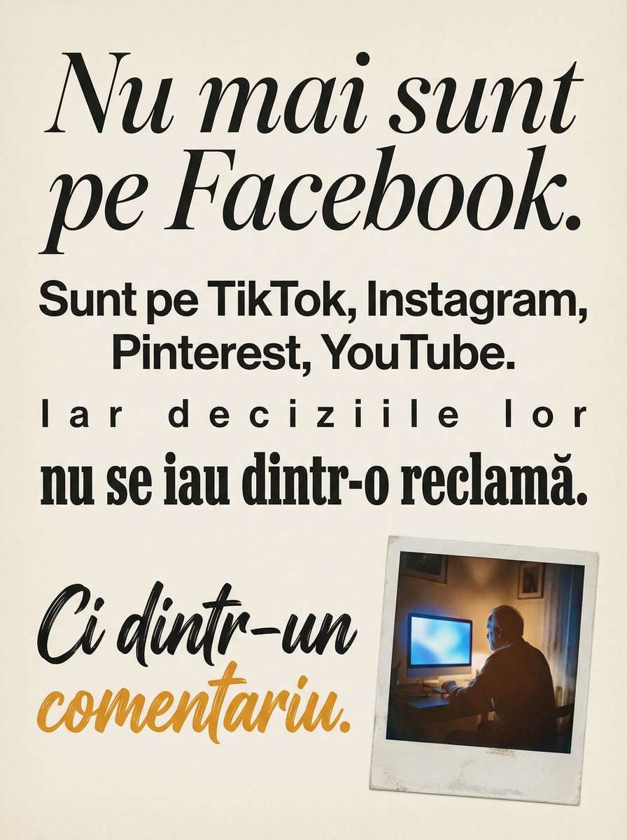 ivorycreative1's tweet photo. Marketing Gen Z 2025: 44% au cumpărat din social ultima lună (Numerator). Nu mai sunt pe Facebook. Sunt pe TikTok, Instagram, Pinterest. Construim conținut care vorbește limba lor. WhatsApp 0775 579 706 #genz #marketingromania #socialmedia #ivory https://t.co/dLDWJk8NuF