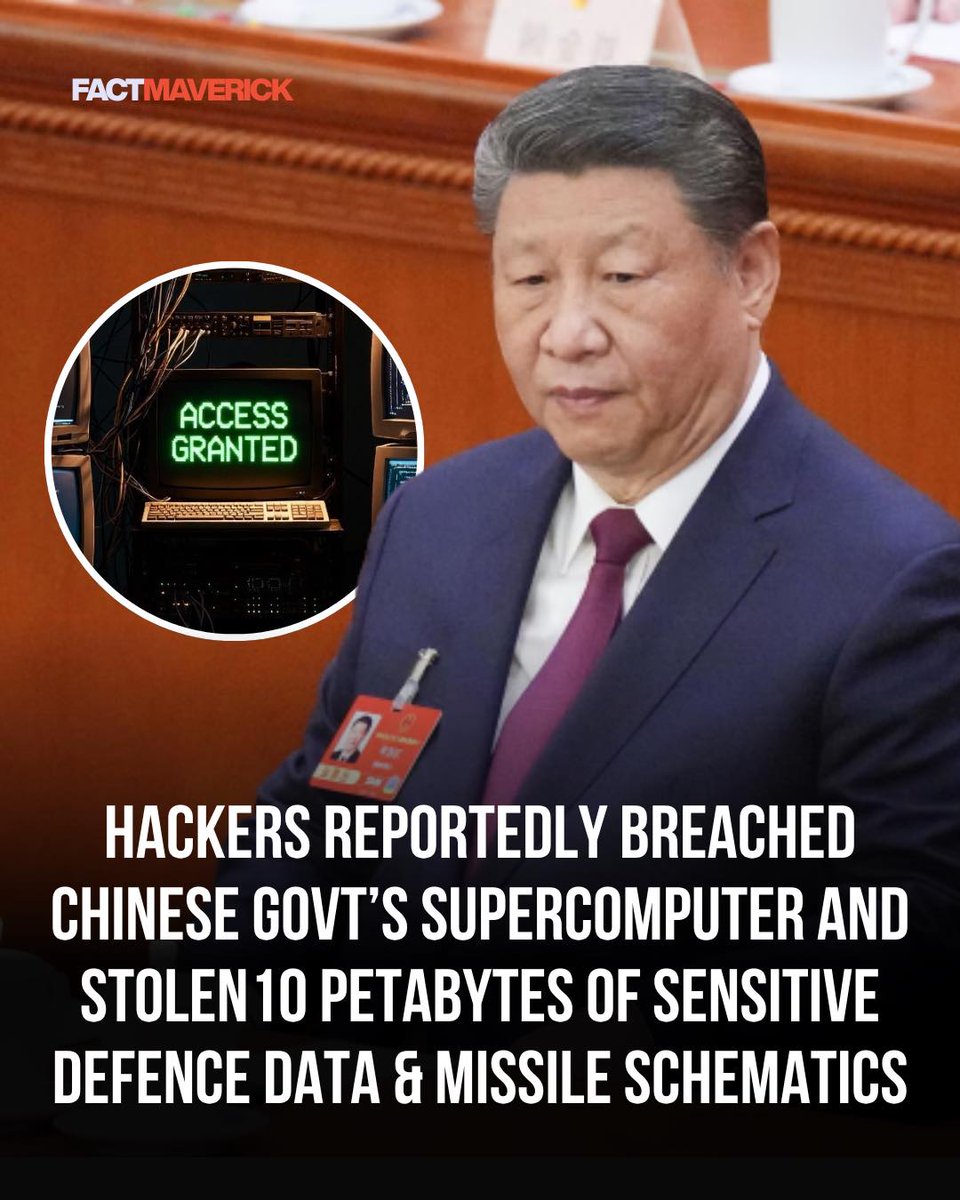 MOSSADil's tweet image. 🚨 BREAKING: HACKER CLAIMS MASSIVE CHINESE MILITARY DATA BREACH

A hacker known as “FlamingChina” says they accessed a major Chinese supercomputer and stole sensitive military data.

Leaked samples appear authentic, according to cybersecurity experts.

Data reportedly includes