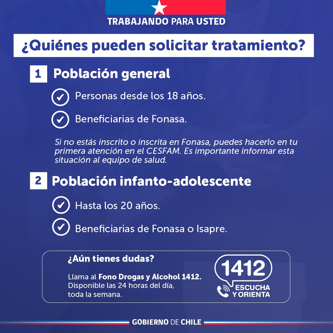 sendapichidegua's tweet photo. Si aún así tienes dudas, y necesitas orientación personalizada, te recomendamos llamar al Fono Drogas y Alcohol 1412 desde cualquier teléfono, las 24 horas del día, o bien utilizar el Chat 1412 en nuestro sitio web institucional.
#SENDAesTratamiento https://t.co/lAWAJDmK9P