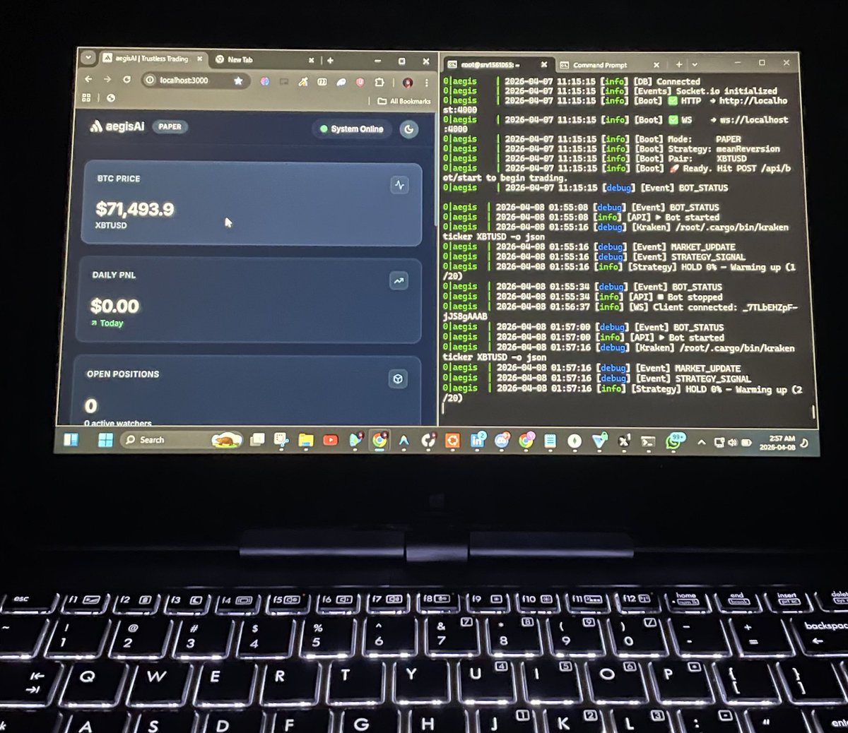 Aegis AI Update! been a bit quiet… not because i stopped, but because i’ve been deep in the trenches 

quick update on my hackathon build:

→ deployed my AI trading agent live on a VPS  
→ exposed it via nginx with a public endpoint  
→ registered the agent on-chain  
→