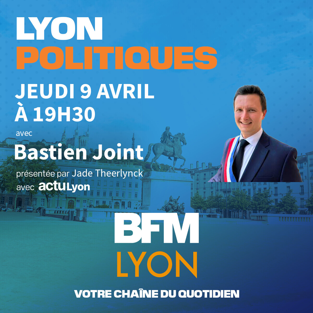 actufr_lyon's tweet photo. 🔴📺 Le maire LR de Caluire-et-Cuire et vice-président à la Métropole de Lyon @BastienJoint est l'invité de l'émission politique de @BFMLyon en partenariat avec @actufr_lyon 

Ce jeudi soir en direct dès 19h30 https://t.co/KJun4Io1RV