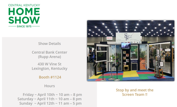 screensofky's tweet image. Meet the Screen Team this weekend at the Central Kentucky Home Show!!
screensofkentucky.com/events

#CentralKentucky #HomeShow #KentuckyEvents #HomeImprovement #ScreenTeam #LocalEvents #KentuckyHomes #HomeExpo #FamilyBusiness #WeekendPlans #Phantom