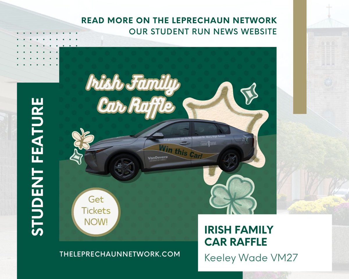stvmirish's tweet image. We’re driving excitement—and prizes! 🚗☘️
Keeley Wade VM27 highlights the #IrishFamilyCarRaffle sponsored by VanDevere Automotive Family. Win a Kia K4 and prizes for selling tickets—hoodies, gift cards, cash &amp;amp; the cash cube! 💰✨

🔗 buff.ly/NbwEStK

#STVM #StudentVoices