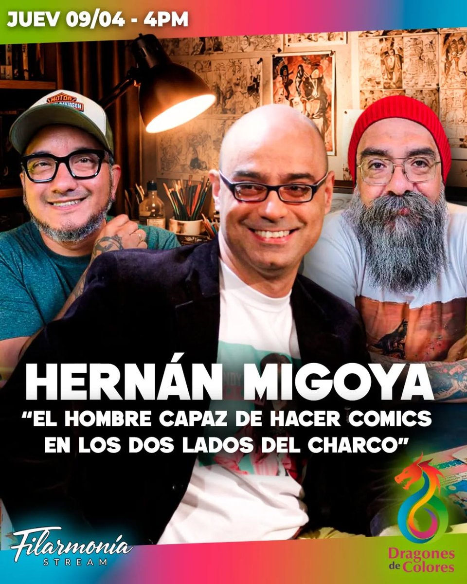 HernanMigoya's tweet photo. Hoy me entrevistan en directo Luis Morocho y Gerardo Manco para repasar mi trayectoria de 35 años en los cómics.
Será en el videopódcast #dragonesdecolores dentro del canal #FilarmoniaStream de Youtube, a partir de las 4 pm de la tarde en Perú (las 23.00 h en España). https://t.co/ByzFJVOK9y