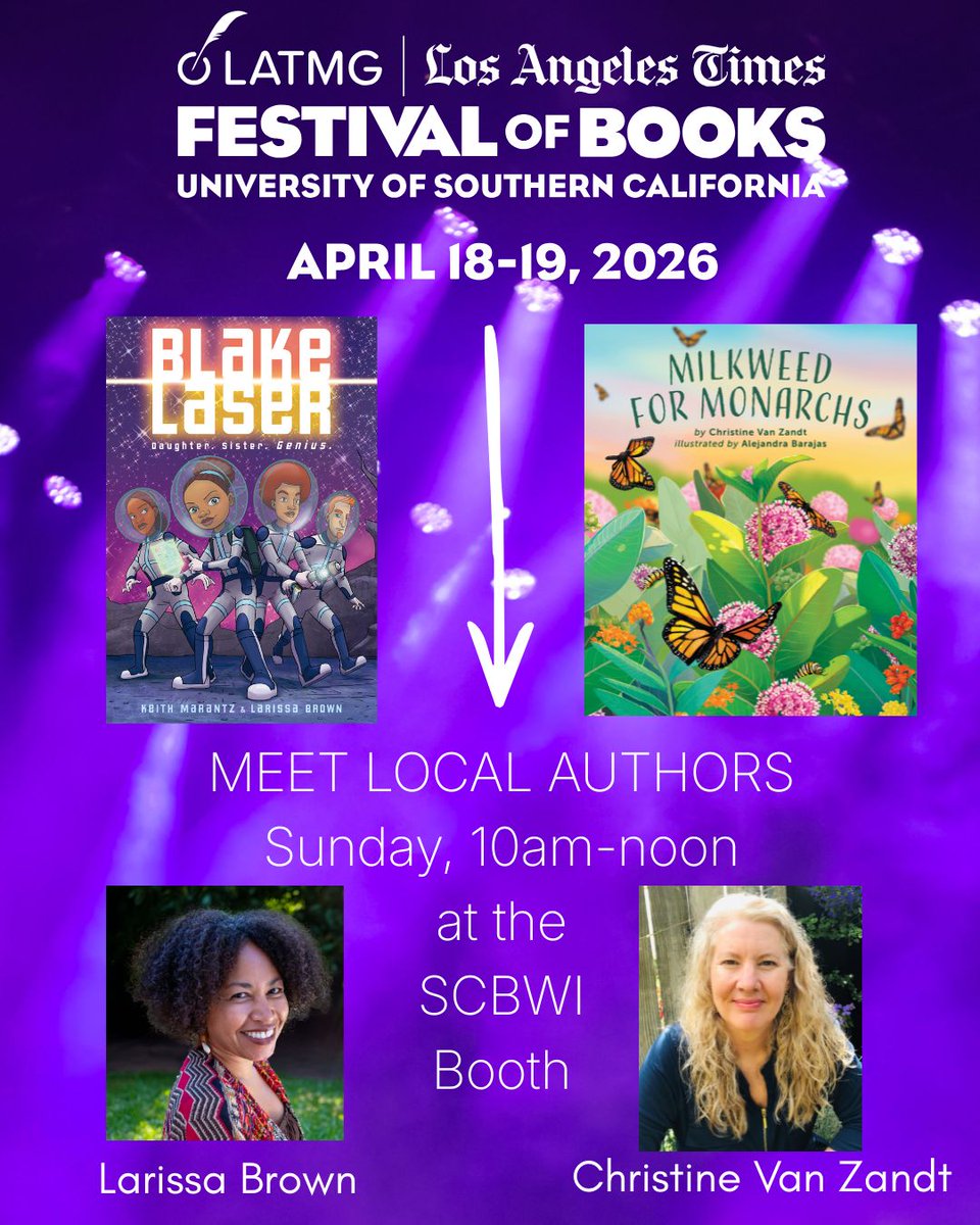 christinevz's tweet image. Family fun at @latimesfob. Meet local #losangeles authors Larissa Brown and Christine Van Zandt on Sunday, 4/19, from 10-noon. At @USC. #authors #illustrators #teachers #librarians #milkweedformonarchs @BeamingBooksMN #blakelaser @HarperChildrens #kidsbooks #events #losangeles