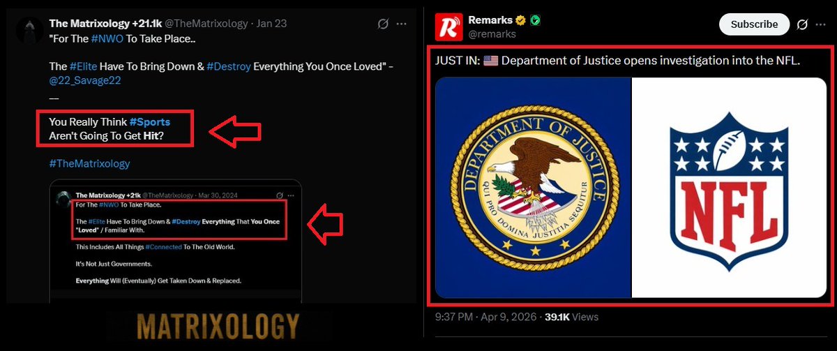 TheMatrixology's tweet image. "The #Elite Have To Bring Down &amp;amp; #Destroy Everything You Once Loved"

"You Really Think #Sports Aren't Going To Get Hit?" - @22_Savage22 
__

#TheMatrixology