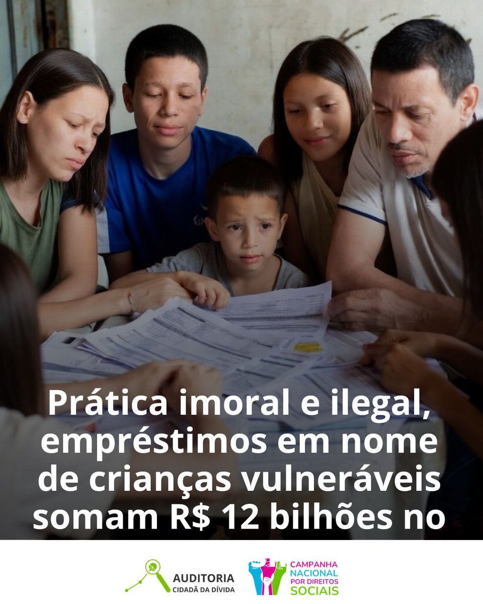 Atualmente há cerca de 763 mil contratos ativos de empréstimos consignados em nome de crianças e adolescentes em situação de vulnerabilidade, somando aproximadamente R$ 12 bilhões, liberados pelo INSS.
auditoriacidada.org.br/conteudo/prati…